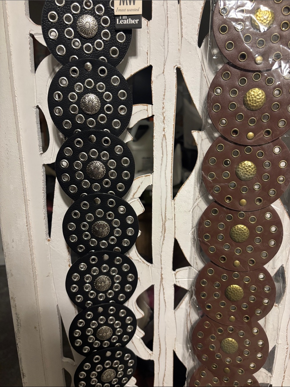 Leather Concho Belt with Decorative Medallions - Black and Brown - Picture 3 of 3